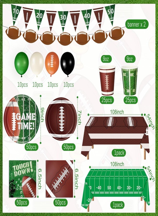 Pickmesh 294 Pcs Football Party Decoration Football Plates Napkins Cups Tablecloth with Balloons and Banners Party Supplies for Birthday Game Tailgate Party Decorations, Serve 50 - Image 2